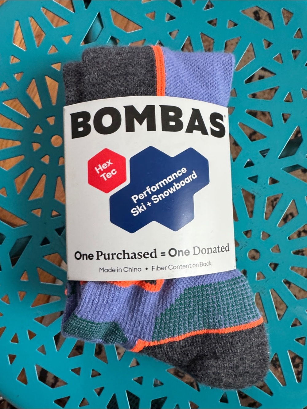 Bombas Gray, Purple & Green Athletic Socks with Orange Accent